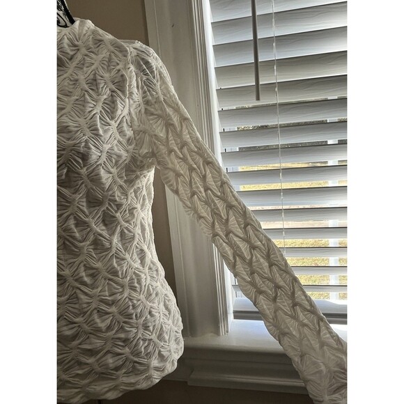 Maeve By ANTHROPOLOGIE Mock Neck Textured Semi Sheer Top Sz L Minimalist - Picture 11 of 16